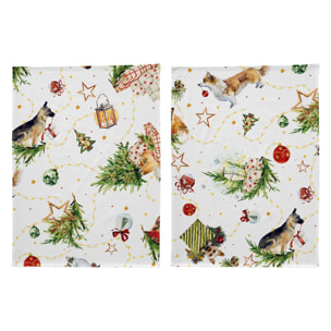 Lot de 2 torchons de Noël PUPPIES 50x70 cm