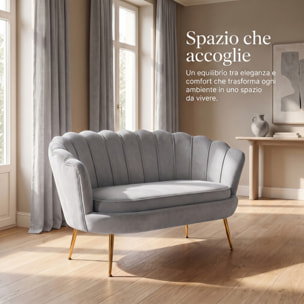 Divano 2 Posti in Velluto con Schienale a Ventaglio, Seduta Imbottita dallo Stile Elegante per Soggiorno, Studio e Camera da Letto