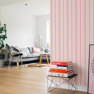 Papier peint à rayures Izia - Rose pop