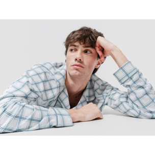 Pigiama lungo stile camicia in cotone a quadri verdi jake