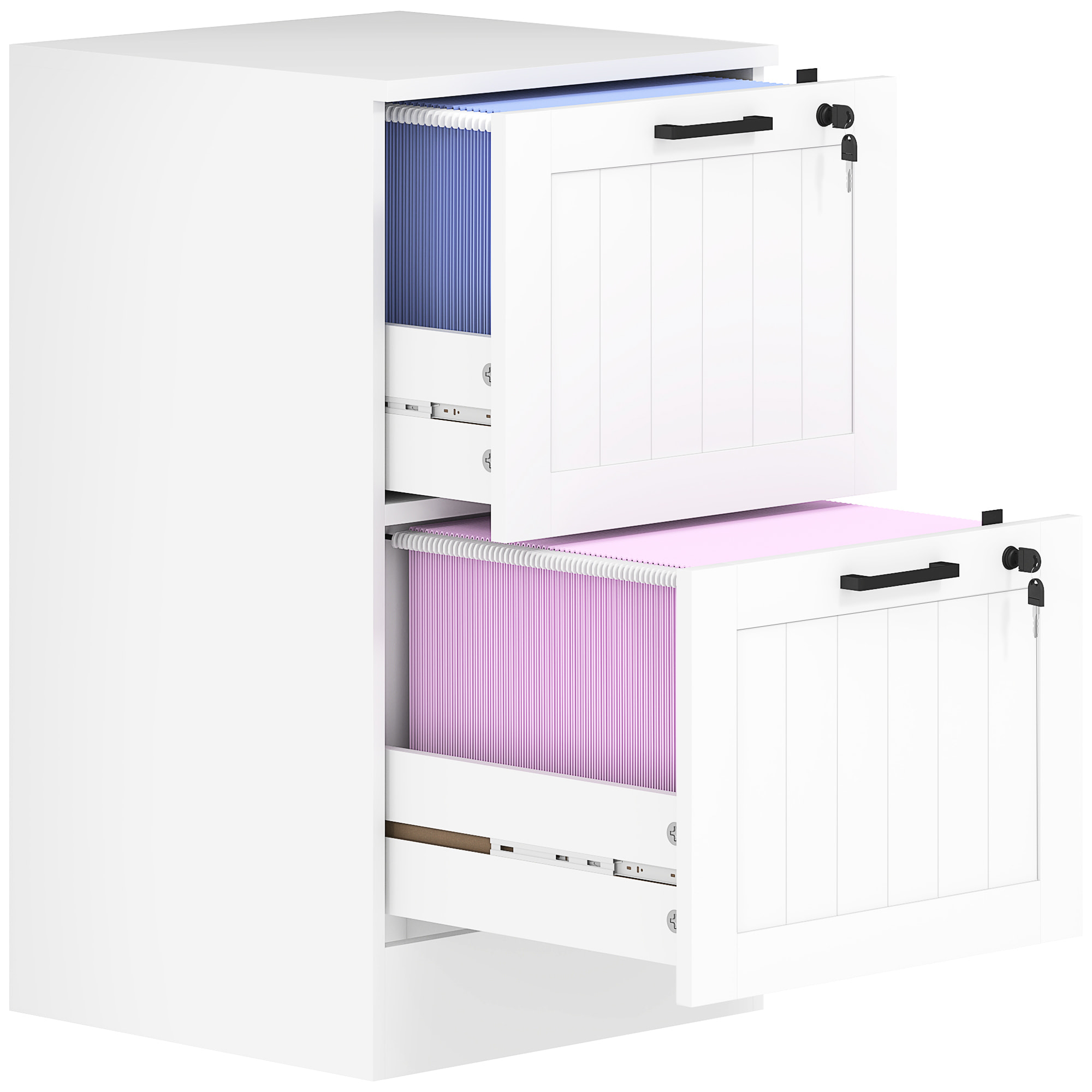 Cajonera de Oficina Mueble Archivador con 2 Cajones Cajonera para Escritorio con Cerraduras Carpetas Suspendidas para A4 y Carta 40x40x71 cm Blanco
