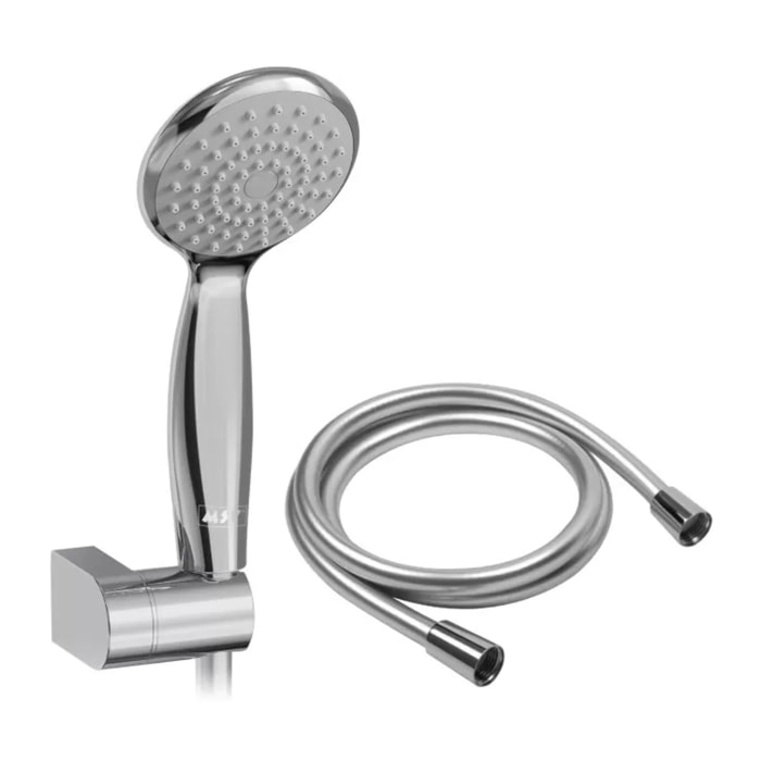 Pommeau de douche Vicente Chrome Ø 80 mm avec support mural et flexible 150 cm