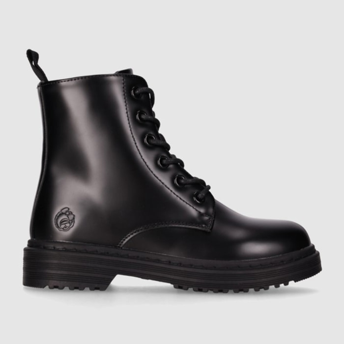 Botines de Piel Sintética - Negro - Tacón: Bajo