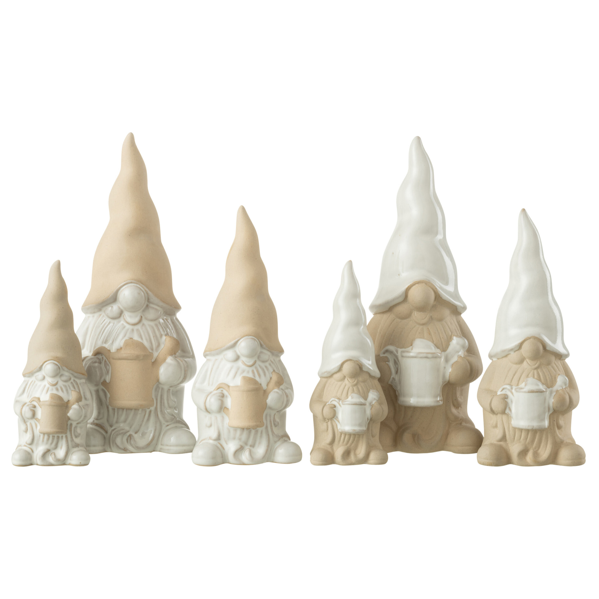 J-Line décoration Lutin Arrosoir - porcelaine - blanc/beige - large - 2 pièces