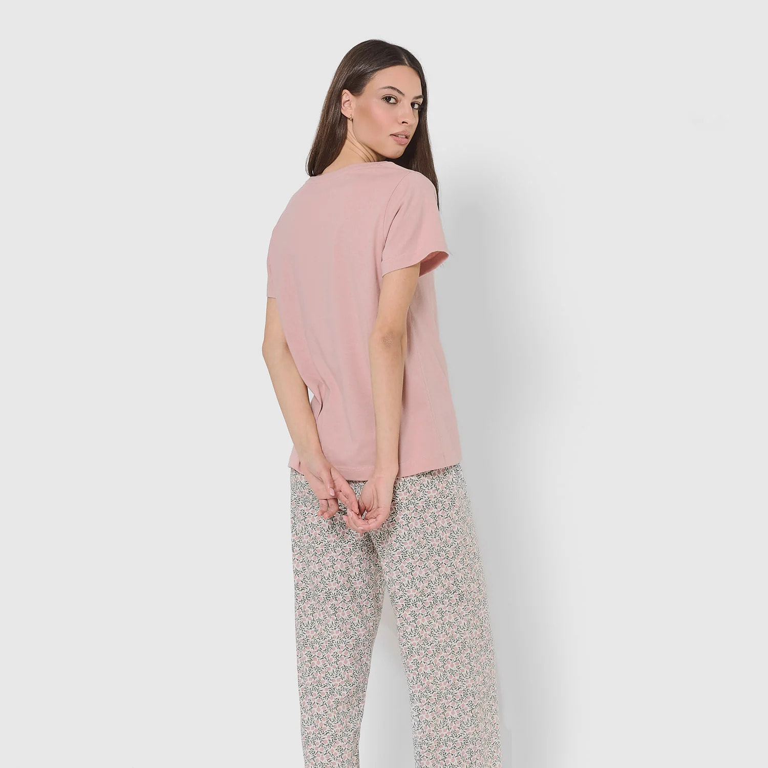 Pijama largo de algodón con escote pico alemania rosa