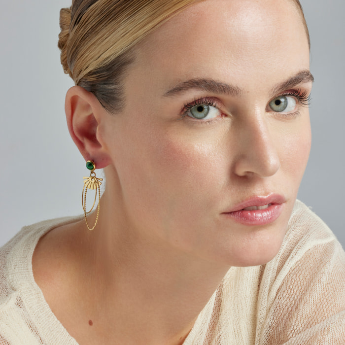 Pendientes de Malaquita acabados en oro amarillo de 18K- Mobu