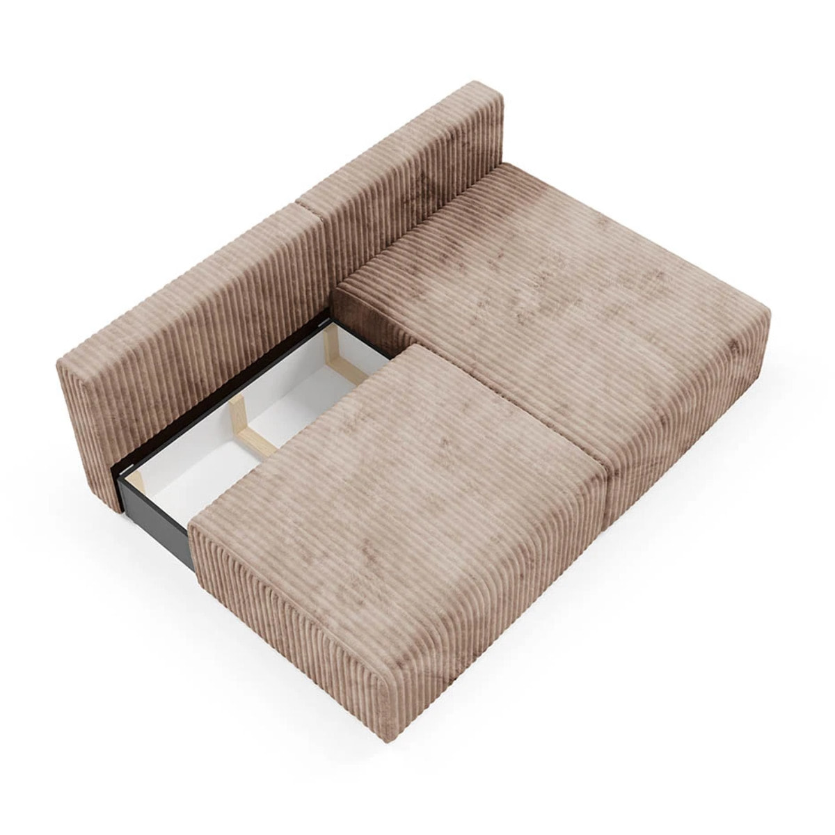 ELIOR - Canapé d'angle convertible et modulable 4 places en côtelé taupe