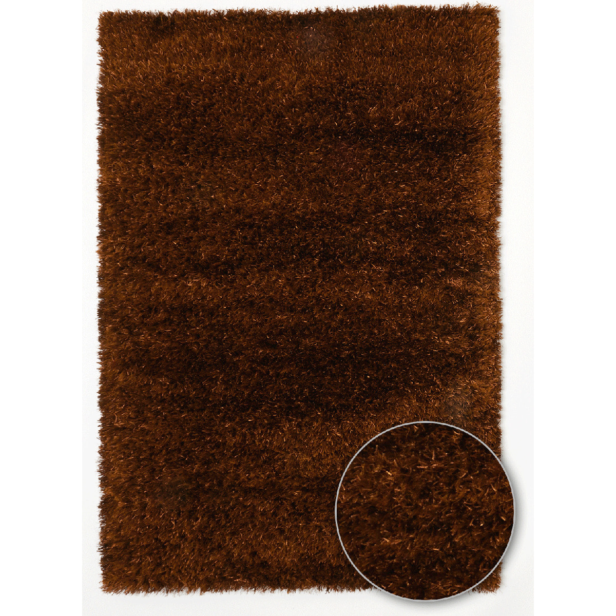 Tapis longs poils shaggy Ø140cm rond fait main marron motif uni MELANGE