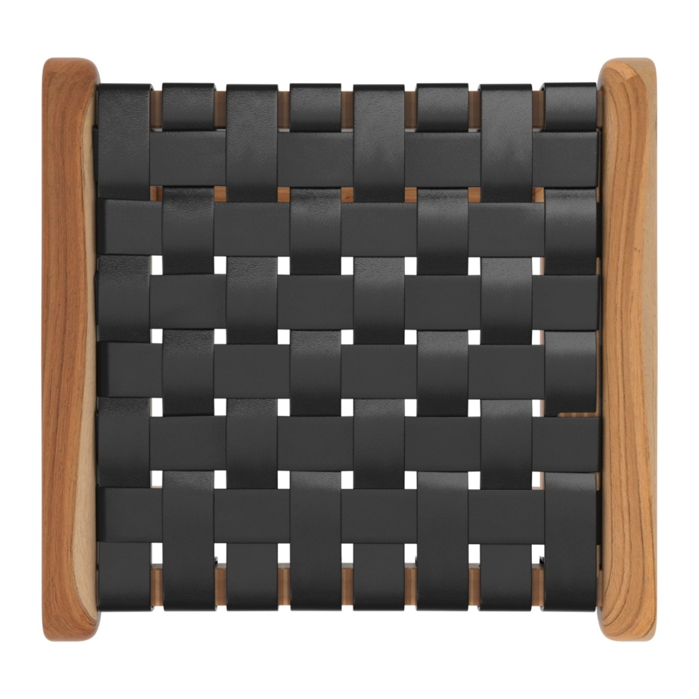 Tabouret pour îlot central 68 cm en teck et cuir tressé noir - Kuna