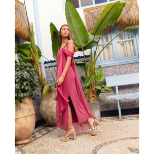 Vestido escote bardot con capa