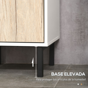 Armario Alto de Baño Columna Auxiliar de Baño con 2 Puertas y 6 Estantes para Ducha Aseo Dormitorio Estilo Moderno 31,5x30x169 cm Blanco y Roble