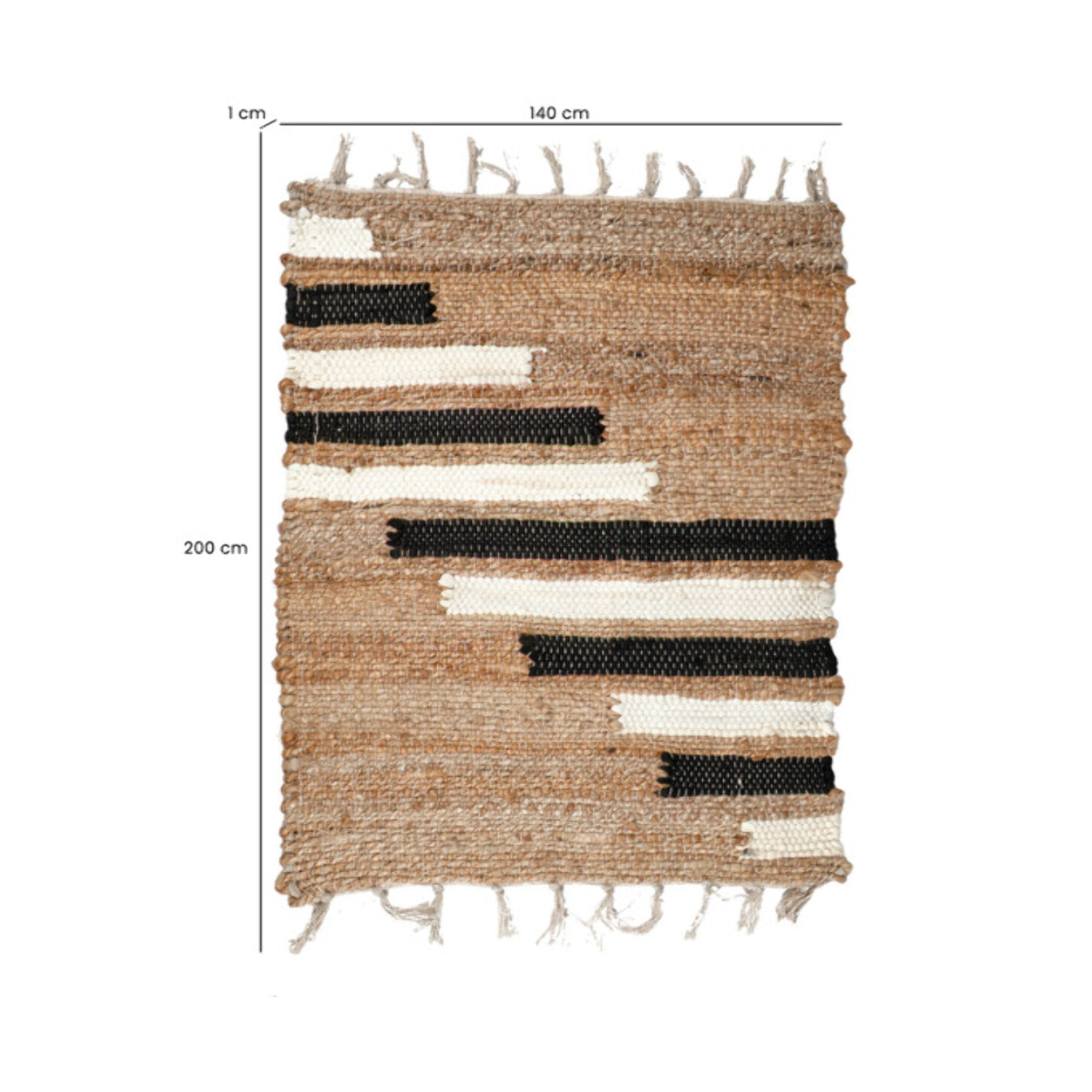 Tapis en jute et coton noir et blanc au style bohème - INES