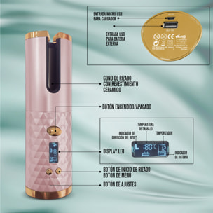 Fer à friser automatique sans fil Diamond Curl - Rose et Or - 34 W