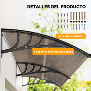 Marquesinas Exterior para Puertas y Ventanas, 195x75 cm, Tejadillo de Protección contra Sol y Lluvia, con Cubierta de Policarbonato, Soporte de Aleación de Aluminio, Marrón