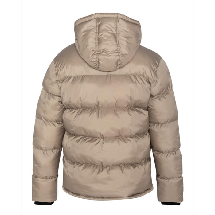 IDAHO2 SIMPLE HOODED & PADDED JACKET WITH SCHOTT NYC CHEST EMBROIDERY 100% NYLON Beige