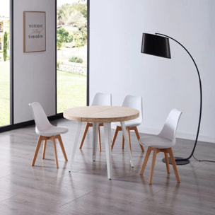 Mesa de comedor redonda extensible en blanco y roble 100-180x100 cm Berg Blanco - Roble