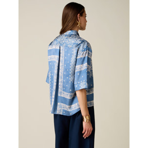 Oltre - Camicia in raso fantasia - Azzurro