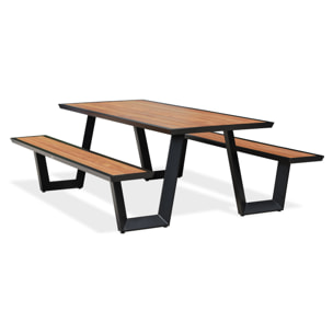 TORONTO - Table avec bancs en aluminium gris anthracite et teck