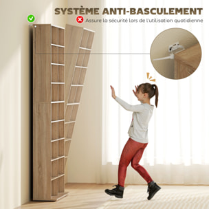 Étagère pour CD et DVD - 18 compartiments, 14 étagères réglables - 78,5x24x175cm - naturel
