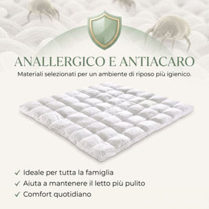 Topper Materasso Effetto Piuma in Microfibra con Imbottitura Siliconata 850 g/m², Impermeabile e Trapuntato con Angoli Elasticizzati, Extra Morbido e Confortevole