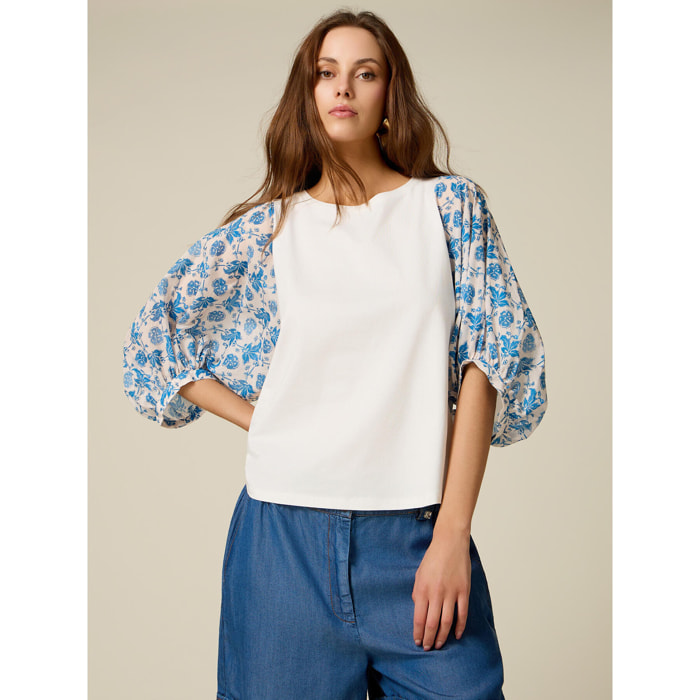 Oltre - T-shirt con maniche fantasia - Bianco