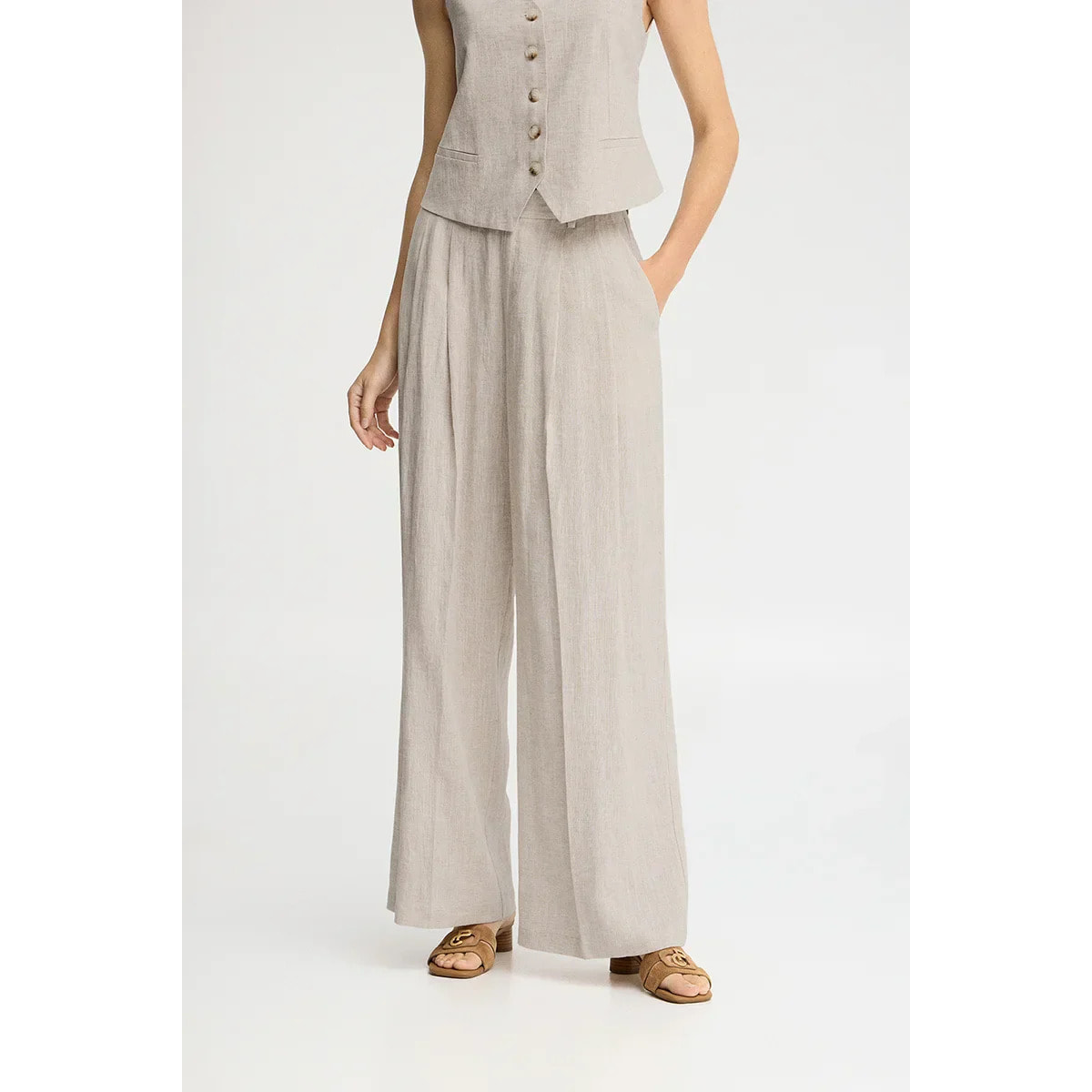 Pantaloni Alice in lino ecrù dal fit rilassato con logo Polo Club