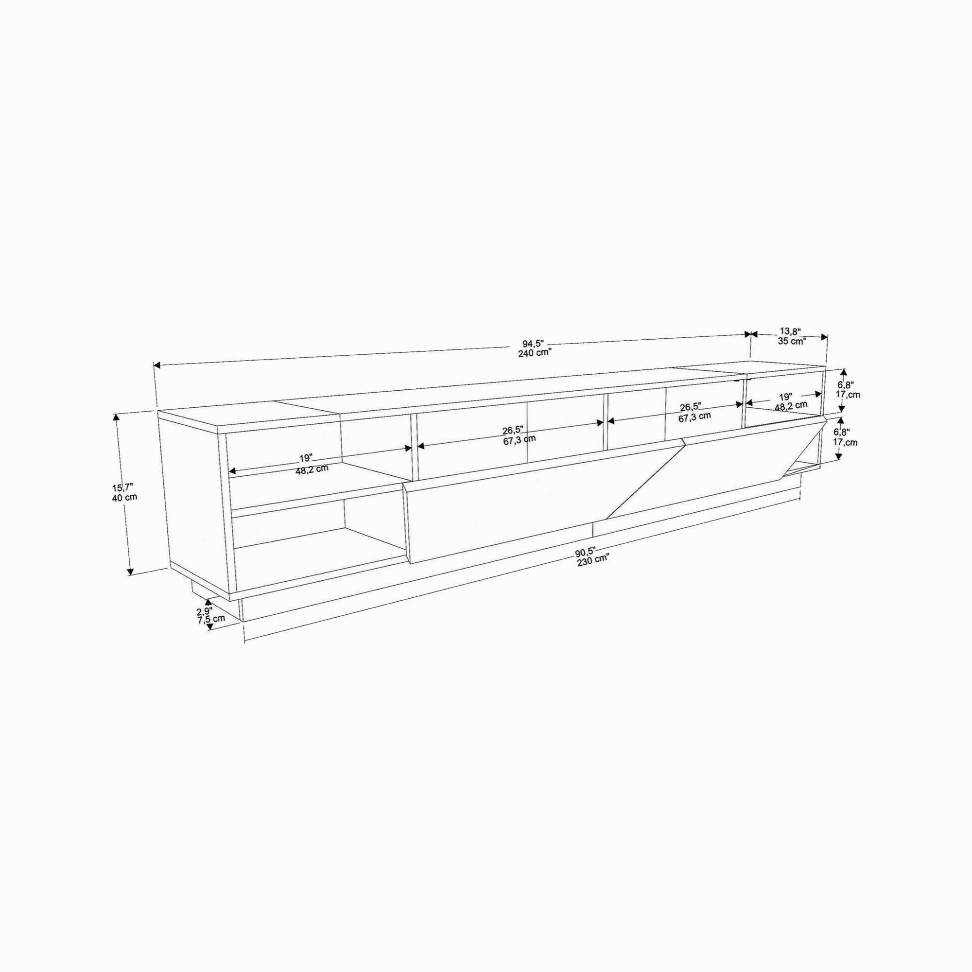 Mobile porta TV Dpazienz, Credenza da soggiorno, Armadio basso per TV, Base parete attrezzata, 240x37h47 cm, Bianco