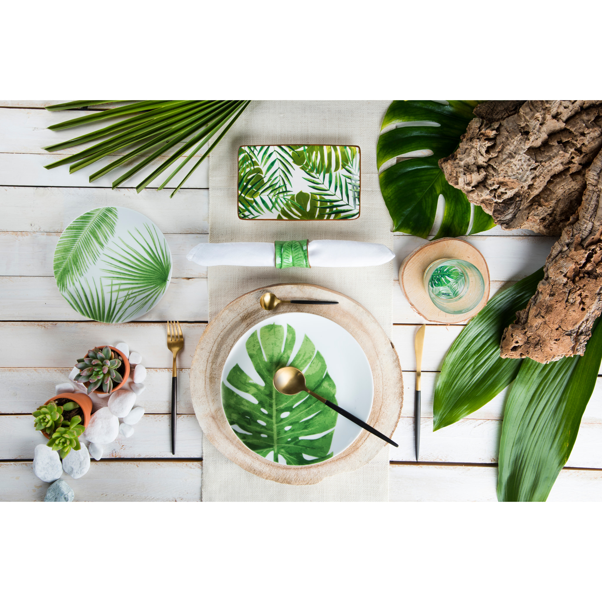 Service de table 18 pièces Excelsa – Foliage, Porcelaine Vert