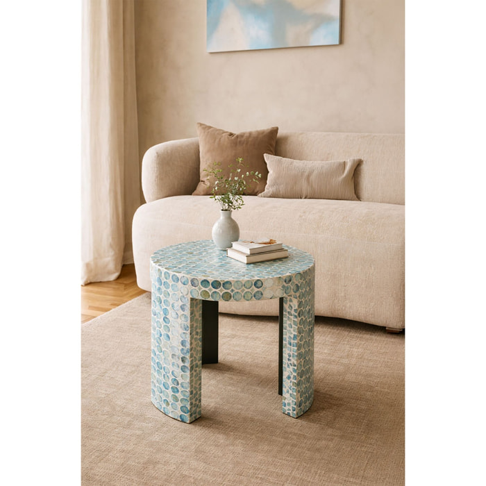 Table d'appoint en coquille de capiz bleu SOLNA