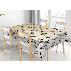 Tovaglia Cucina In Misto Cotone Made In Italy Disegno Cat Nero 140x140