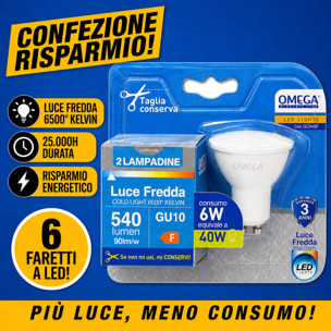 OMEGA Set 6 Faretti LED 6W 540LM GU10 6500K