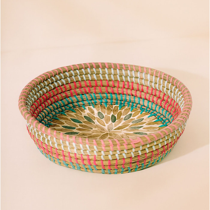 Plateau rond en jonc de mer et coquillages 30cm PAROS