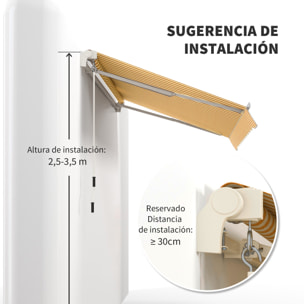 Toldo Manual Retráctil 350x250 cm, Toldo Exterior Terraza con Ángulo Ajustable, Brazo Articulado, Montaje a Pared, Estructura de Aluminio, Anti-UV e Impermeable, para Jardín, Naranja