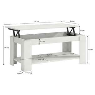 Mesa de centro elevable con almacenaje en blanco mate 102x43-54 cm Lya Blanco Artik (Blanco Mate)