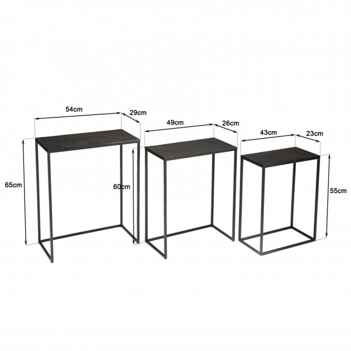 JONAS - Set de 3 tables gigognes rectangulaires aluminium noir pieds métal