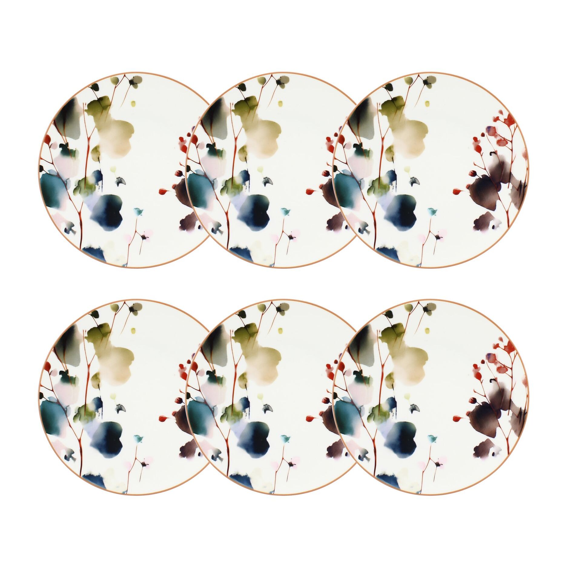 Lot de 6 assiettes à dessert en porcelaine blanche 20cm AQUARELLE