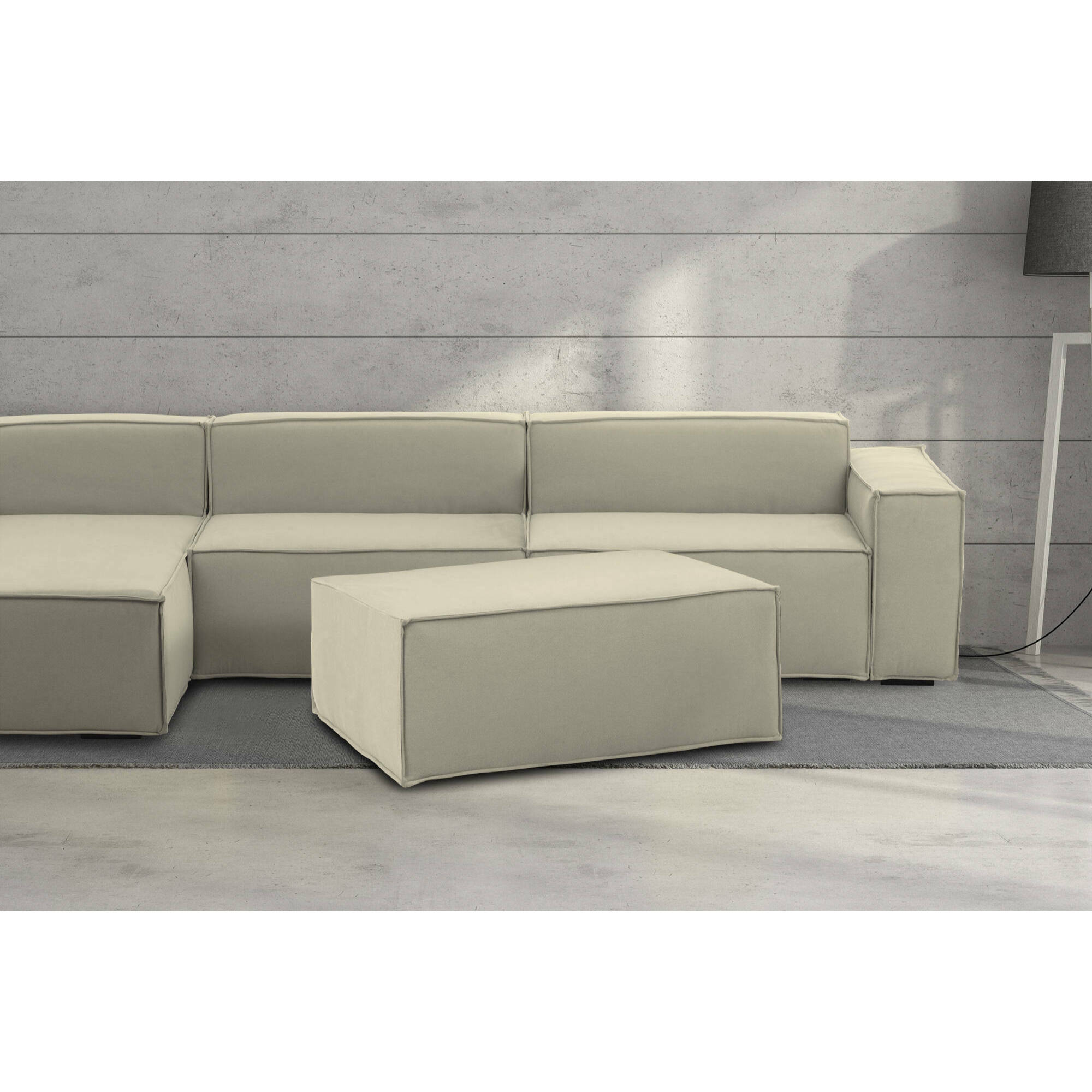 Pouf Assisi, Pouf da salotto, Poltroncina relax in tessuto imbottito, 100% Made in Italy, 100x70h43 cm, Beige