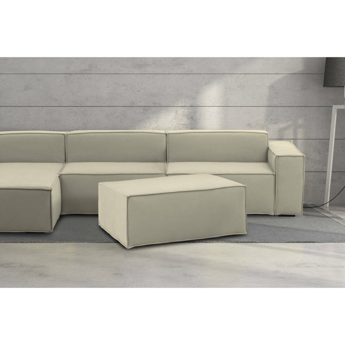 Pouf Assisi, Pouf da salotto, Poltroncina relax in tessuto imbottito, 100% Made in Italy, 100x70h43 cm, Beige