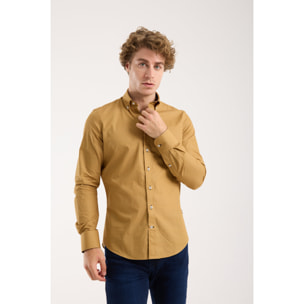 camicia uomo 1 bottone button down slim Cotone Stampato Fantasia Senape e Grigio Scuro