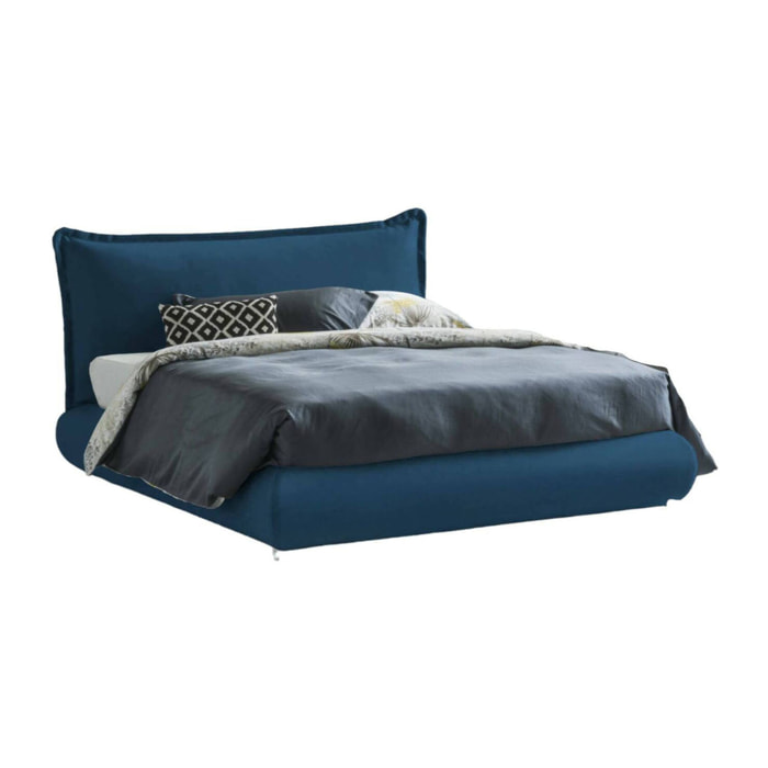 Letto matrimoniale Geras, Letto contenitore con rivestimento e testata in tessuto, 100% Made in Italy, Apertura frontale, adatto per materasso 160x190 cm, Blu