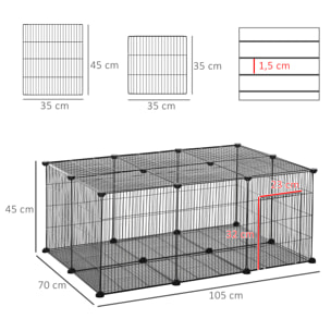 Parque para Mascotas DIY Jaula para Animales Pequeños de 22 Paneles de Malla Metálica con Puerta Conejos Cobaya 105x70x45 cm Negro