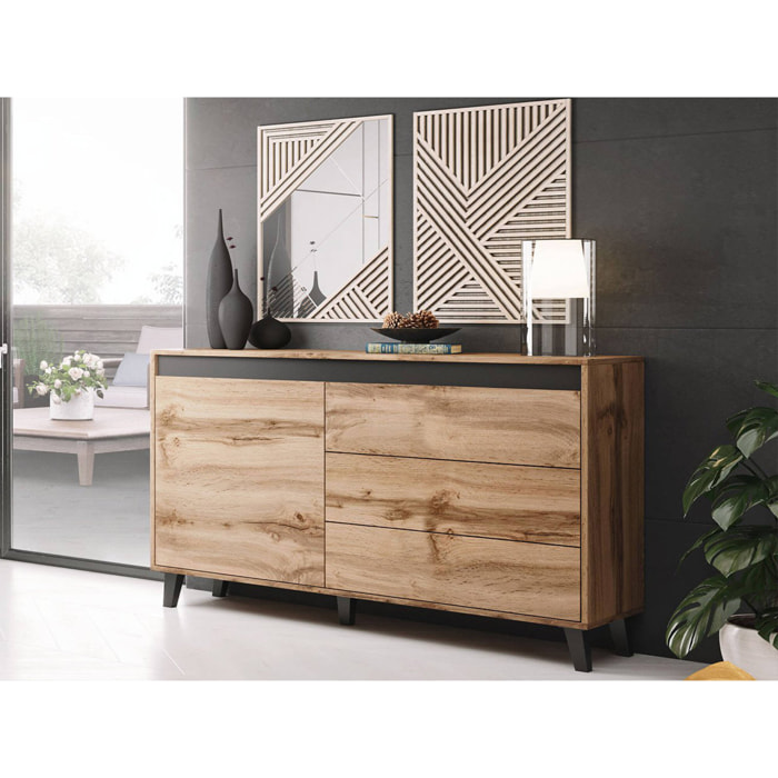 Lord - buffet bas - effet bois et noir - 3 tiroirs et 1 porte - 138 cm - Bois