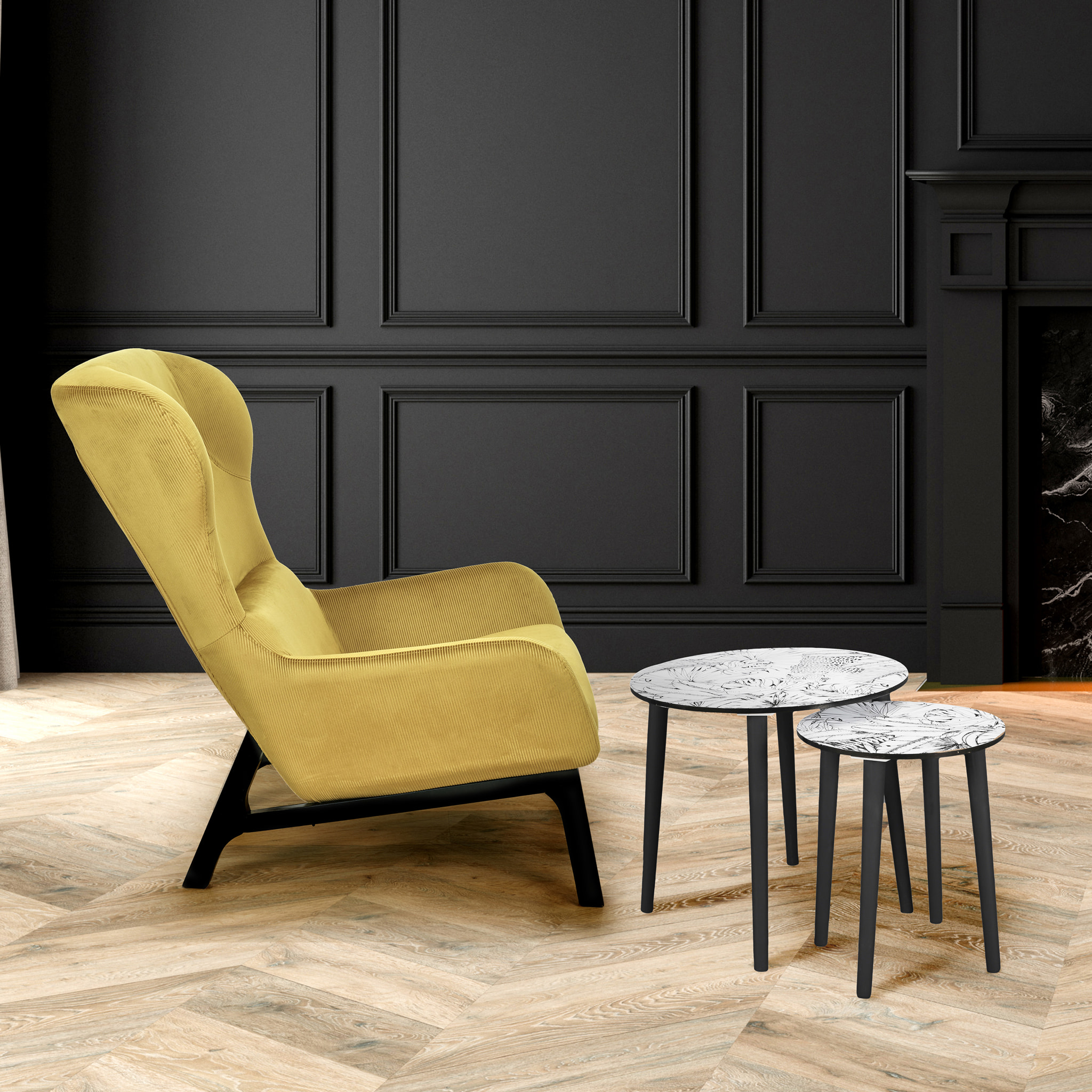 Fauteuil Velours Cotele Roma Jaune Moutarde