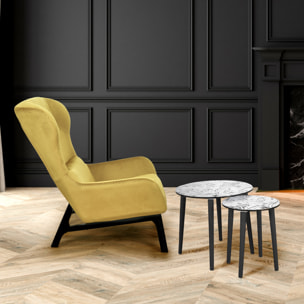 Fauteuil Velours Cotele Roma Jaune Moutarde