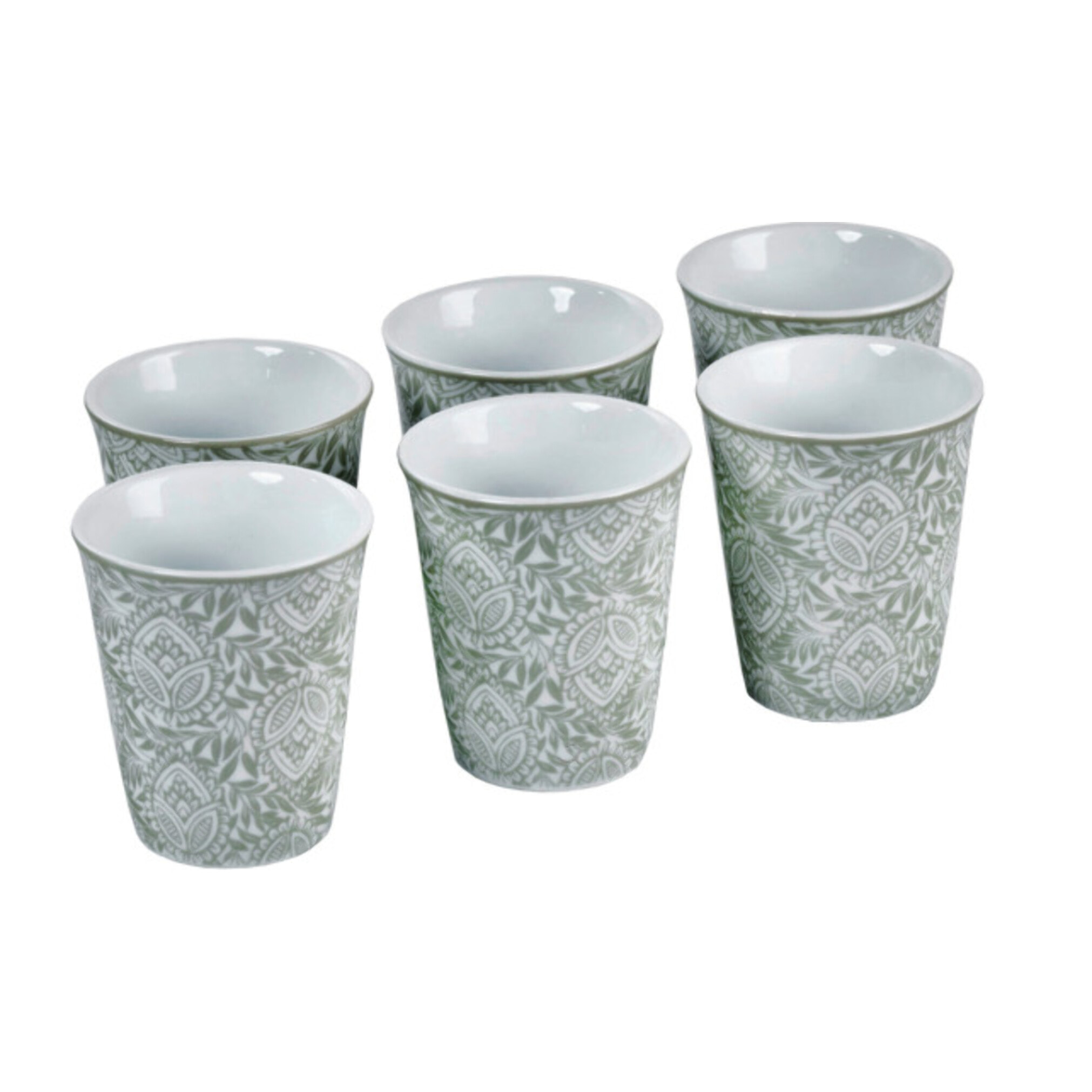 6 tasses à café 9 cl en porcelaine grise et motifs floraux - CAMILLE