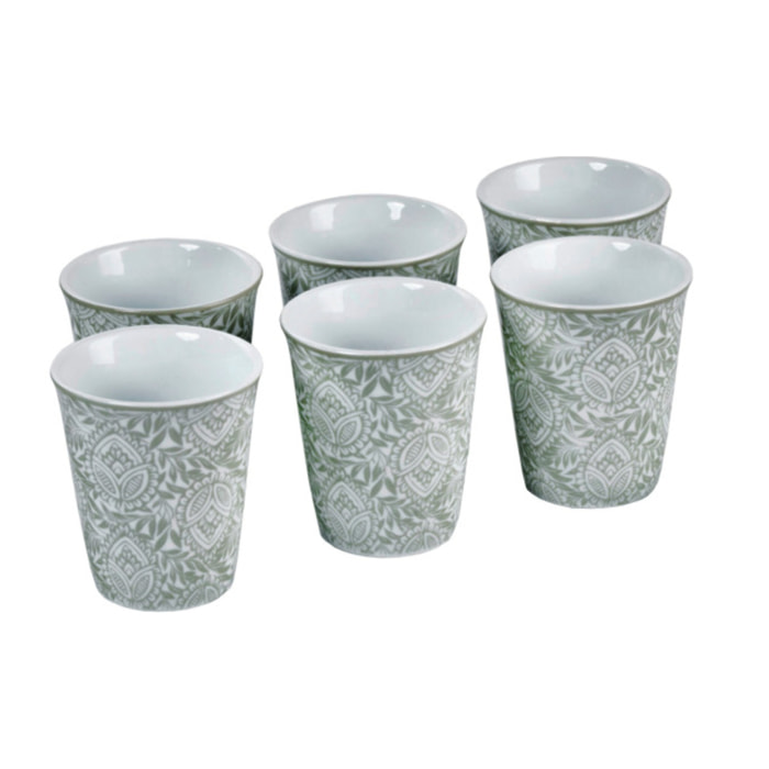 6 tasses à café 9 cl en porcelaine grise et motifs floraux - CAMILLE