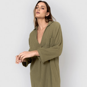 Vestido midi algodón lino verde cacería