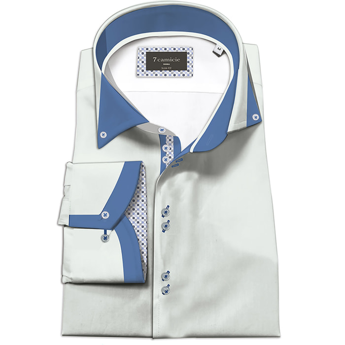Camicia Uomo Botton Down Slim Popeline Stretch Unito Bianco