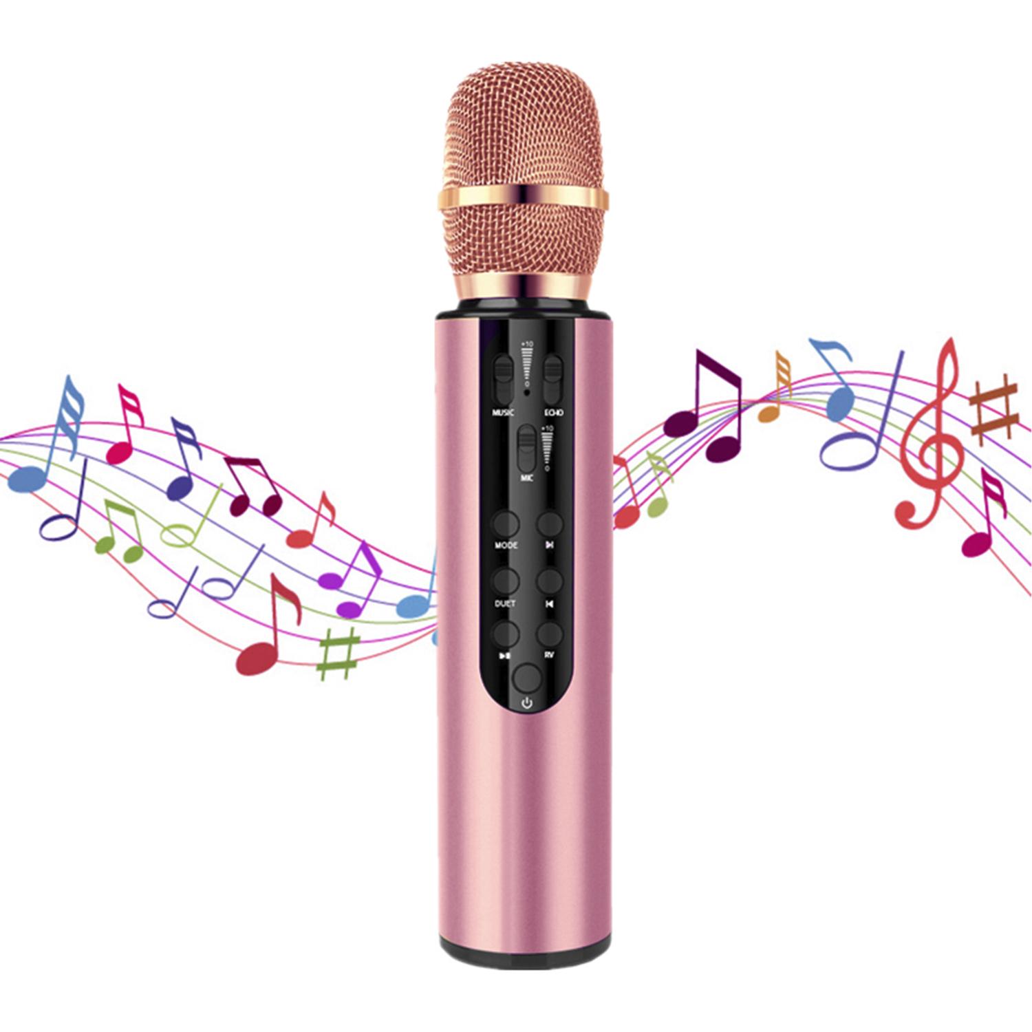 Microfono karaoke con altoparlante integrato, Bluetooth 5.0. Batteria da 2000 mAh. Tipo di condensatore.