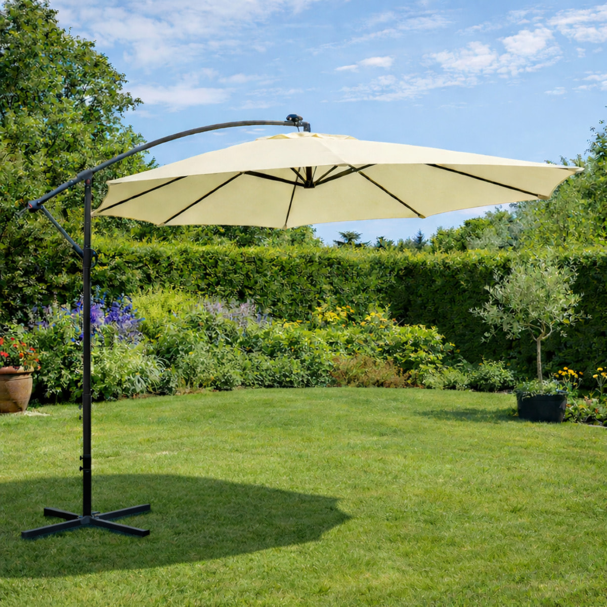 Parasol Bulle LED déporté carré 3x3m écru DAVAGNA